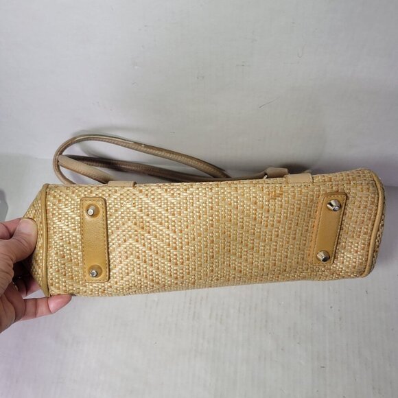 Giani Bernini Classic Tan Woven Straw & Leather Handbag With Dual Handles - Picture 6 of 15